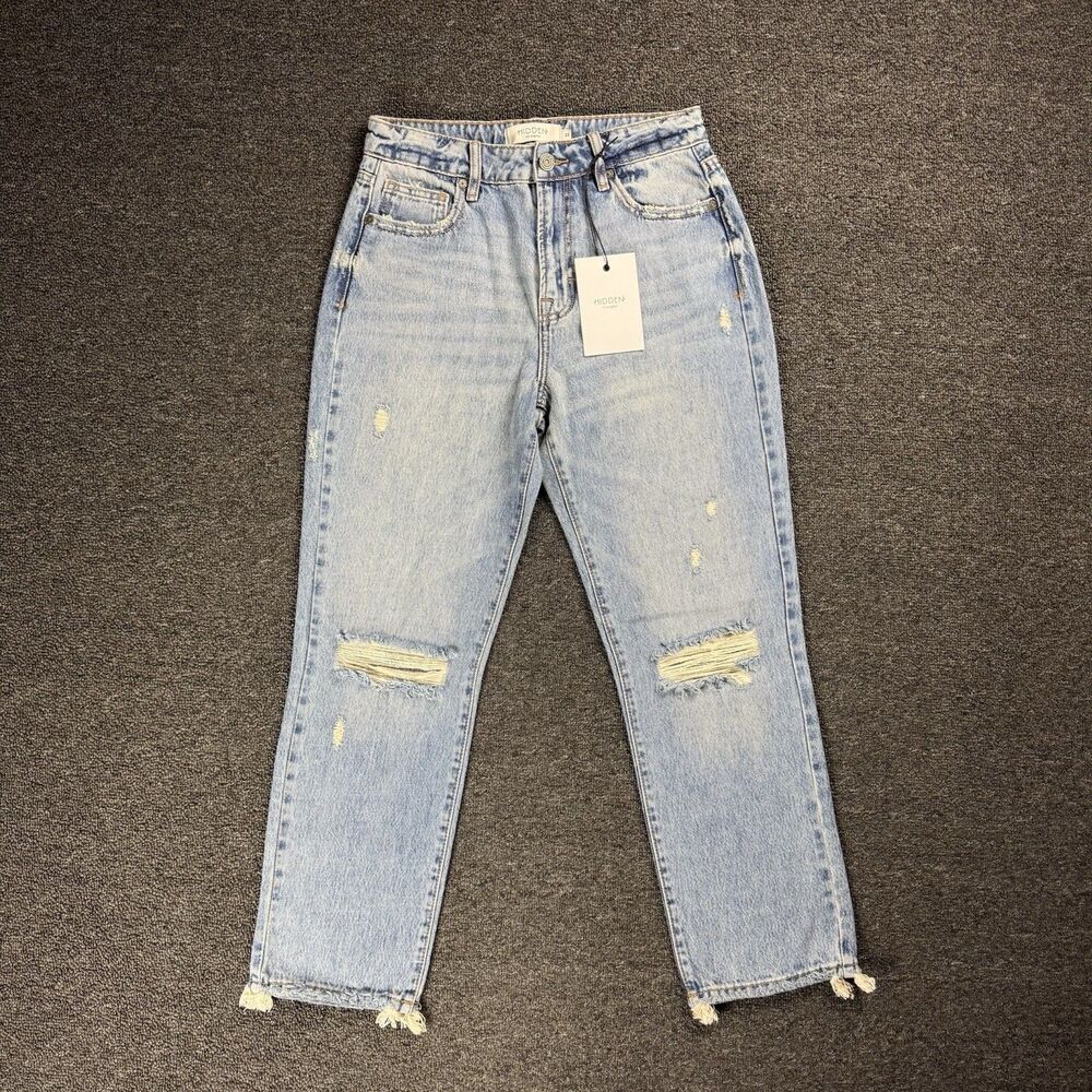 NWT Hidden Los Angeles Tracey High Distress Cropped Straight Womens Jeans 25x26